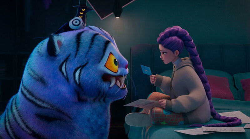 Une scène du film : dans sa chambre, l'héroïne est face au gros tigre sympathique qui vient de lui remettre une lettre
